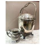 DECORATIVE SILVER ICE BUCKET ON FEET 13.5"H,