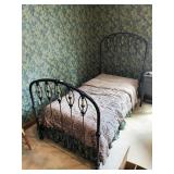 BEAUTIFUL BLACK AND GOLD IRON BED W/ BOXSPRING