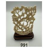 ANTIQUE CARVED BONE VILLAGE SCENE MOUNTED ON A
