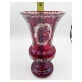 BOHEMIAN GLASS ETCHED 8 1/2-INCH-HIGH RUBY VASE
