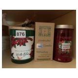 LIGHTLY USED HOLIDAY CANDLES IN GLASS JARS,