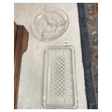 2 GLASS DISHES RECTANGLE TRAY, 3 SECTION DISH
