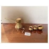 BRASS TURKISH COFFEE POT W/ 3 SMALL POTS