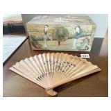 JAPANESE FAN AND STORAGE BOX W/ DOUBLE HANDLES