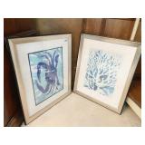 SILVER FRAMED PRINTS LOBSTER AND TREE 22.5" X 18"