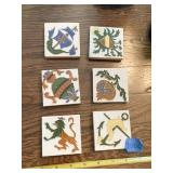 6 HAND DECORATED TILES