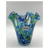 MULTI-COLOR ART GLASS VASE W/ RUFFLE EDGE
