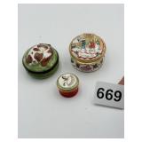 3 ENAMELED TRINKET BOXES HALCYON DAYS, CHRISTMAS