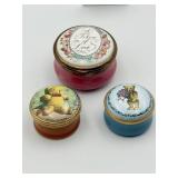 3 HALCYON DAYS ENAMELED BOXES 2 BEARS, TOKEN OF