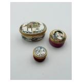 3 TRINKET BOXES - WAGON W/ FLOWERS, SNOWMAN, 2