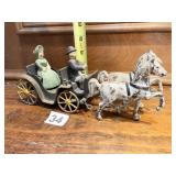 CAST IRON ANTIQUE HORSE DRAWN CARRIAGE W/ DRIVER