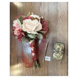 LETTER SEALER & SILK FLOWERS WRAPPED W/ RIBBON