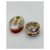 STAFFORDSHIRE ENAMELED BOXES HAND PAINTED GIRL W/