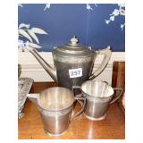 SILVERPLATED TEAPOT, CREAMER SUGAR