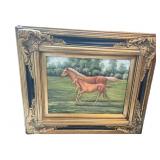 MARE AND FOAL RUNNING IN THE FIELD ON CANVAS GOLD