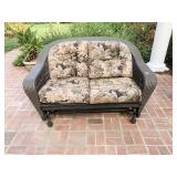 BROWN WICKER PATIO GLIDER WITH CUSHIONS