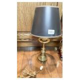 BRASS BASE CANDLESTICK LAMP W/ BLACK SHADE