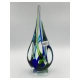 ART GLASS BLUE/GREEN OPEN DESIGN MODERN VASE