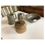 PEWTER MUGS AND BOWL