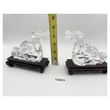 2 BACCARAT CRYSTAL DRAGON FIGURINES ON WOOD