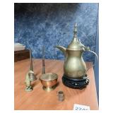 CAMEL ETCHED PITCHER, COPPER FLOWER ARRANGER, 2