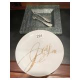 MSC CHEESE KNIFE, SERVING PLATES AND GLASS