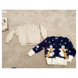 2 KNITTED SWEATERS ONE SNOWMAN, ONE BEIGE SZ. 3 T