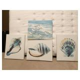 4 COORDINATING SEA THEMED CANVAS WALL ART PIECES,