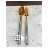 SILVER HANDLE WOODEN SERVING UTENSILS, 11.5"L