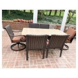TILE TOP PATIO TABLE 40"W X 70"L AND 6 WOVEN BACK