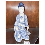 BLUE, WHITE CHINESE PORCELAIN STATUE 8.5" H