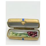 LIMOGE FRANCE TRINKET BOX W/ FLOWERS ON INSIDE