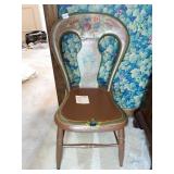 ANTIQUE HAND PAINTED PLANK BOTTOM CHAIR FLOWER