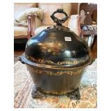 ANTIQUE HAND PAINTED COAL BUCKET W/ LID 24" W X