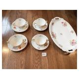 OVAL SERVING PLATTER PLUS DRESDEN 4 SAUCERS AND 4