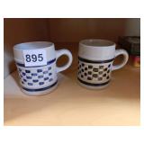 WILLIAMSBURG POTTERY CHECKERBOARD MUGS, PAIR,