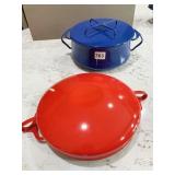 DANSK VINTAGE ENAMEL COOKWARE, RED ORANGE WITH