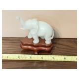 JADE ELEPHANT ON WOOD STAND