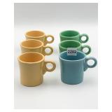 6 FIESTA MUGS THREE YELLOW TWO GREEN ONE