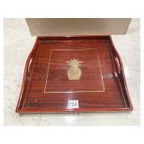 INLAY PINEAPPLE WOODEN TRAY, MADE IN KOREA, 13.5"