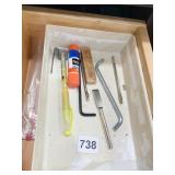 JUNK DRAWER CONTENTS WITH 2 PLASTIC CONTAINERS