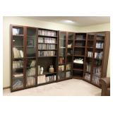 4 CHERRY TONE GLASS FRONT BOOKCASES WITH FOURTH