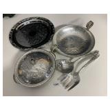 SERVING TRAY, HAMMERED ALUMINUM DISH AND COVERED