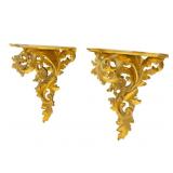PAIR ROCOCO ARCHITECTURAL GILT WALL SHELVES 11" H