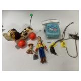 FISHER PRICE WOODEN DOG, TOY STORY WOODY DOLLS,