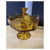 AMBER COVERED DIVIDED PEDESTAL BOWL