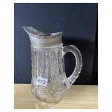 PITCHER PRESSED GLASS & PEWTER