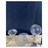 ETCHED PEDESTAL BOWL, ETC.