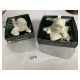 TWO DEPARTMENT 56 SNOW BABIES BISQUE ORNAMENTS