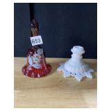 FENTON HAND PAINTED BELL AND MILK GLASS
